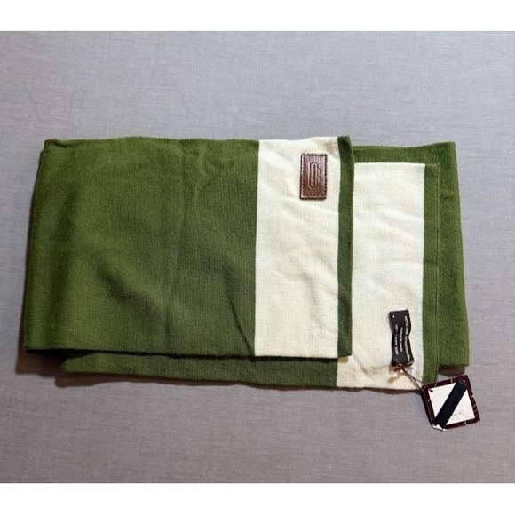 Coach Scarf Men's Green White Merino Wool Warm Winter New - Picture 1 of 7